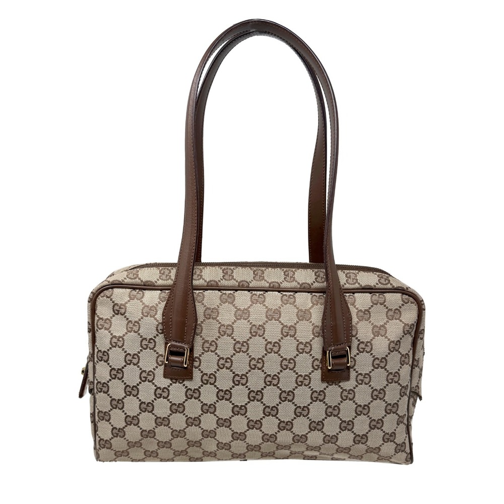 Gucci GG Monogram Canvas Shoulder Bag Brown Leather Vintage Y2K Tote - Picture 10 of 11